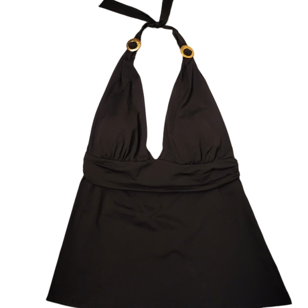Lauren Ralph Lauren black tankini halter top gold metal accent SZ 10